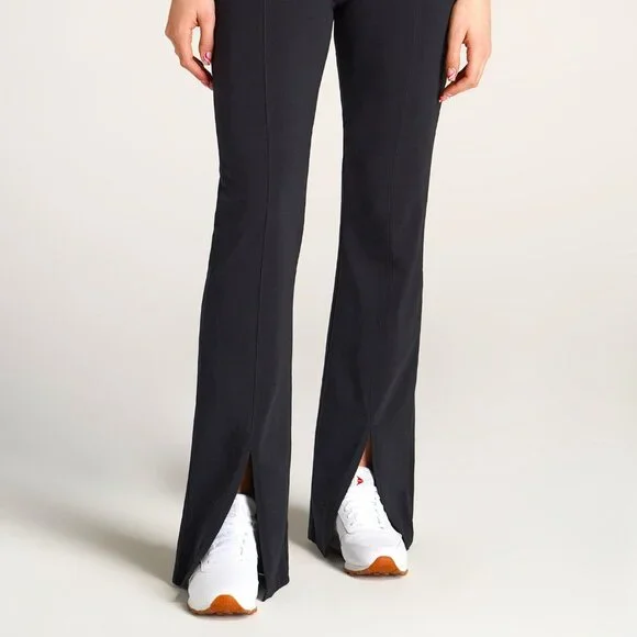 American Tall High Rise Split Flare Cotton Leggings for Tall Women in Black Size - Picture 1 of 3